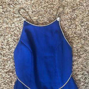 Open back blue full length dress with slit sz 4